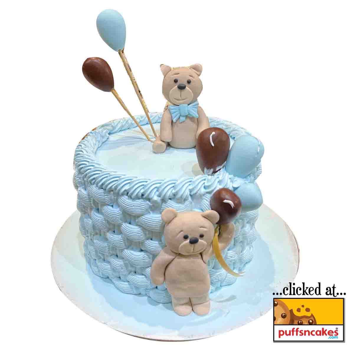 (1342) Teddy Balloons Theme Semi Fondant Cake